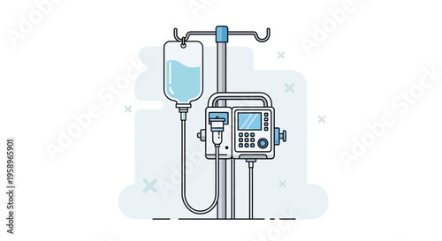 Infusion pump with IV bag on stand, medical equipment for treatment and healthcare