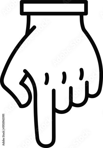 Black line art of a hand giving the thumbs down gesture on white background