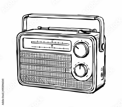 Hand-drawn Vintage Portable Radio Illustration