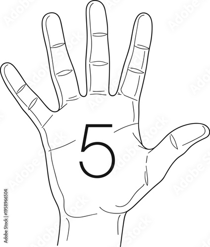 Hand with palm facing forward displaying the number five