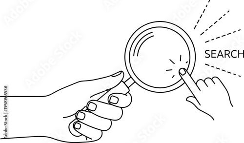 Hands holding magnifying glass for searching and investigation concept