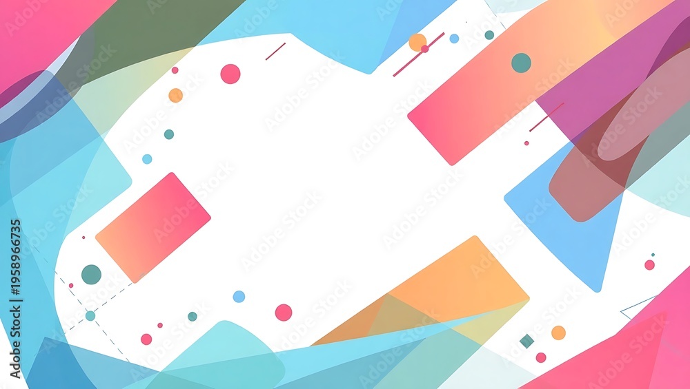 Fototapeta premium Dynamic abstract shapes forming a border on white geometric background, central zone left open