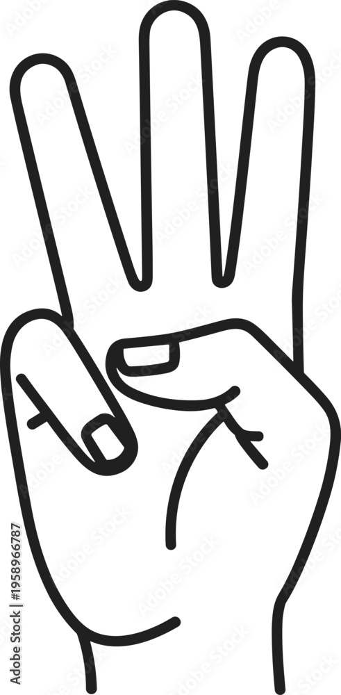 Obraz premium Peace sign hand gesture in black outline on white background