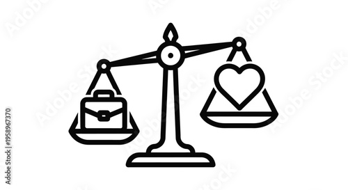 A vector graphic illustration depicting a balance scale symbolizing the crucial prioritization of work-life harmony and personal well-being over professional commitments in modern living.