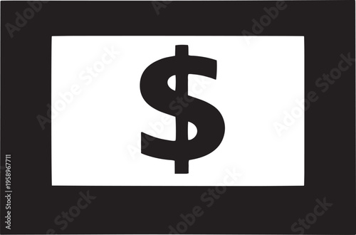 Dollar sign icon black and white minimalist vector illustration