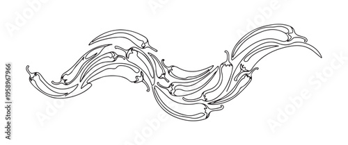 Chili Pepper Line Art Illustration, Spicy Hot Pepper Wave Graphic