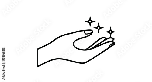 Simple black outline vector illustration representing a clean sparkling hand gesture suggesting purity magic or successful healing effect