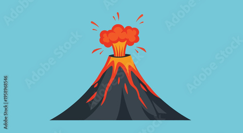 Cartoon Volcano Erupting Lava