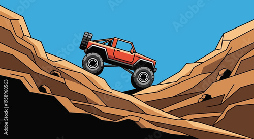 Orange Off-Road Vehicle Ascending Rocky Terrain