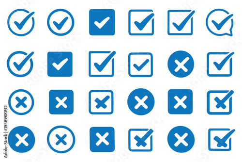 Check Mark Icons in Circle – Editable Stroke Tick Symbol Set. Vector