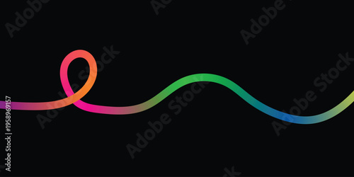 Vibrant multicolored wavy line on a black background with a loop