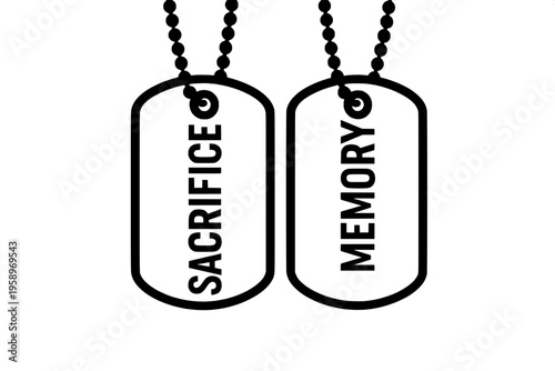 Identification dog tags silhouette veteran memorial tribute vector