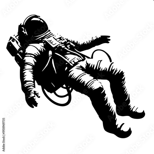 Astronaut floating in zero gravity space silhouette exploration