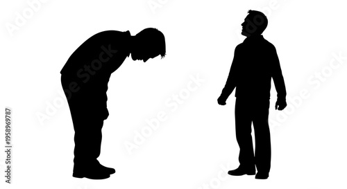 Black silhouette, man bowing, person standing, greeting icons