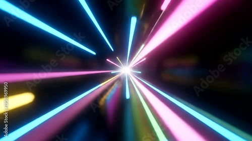 Multicolored Neon Light Beam Background.