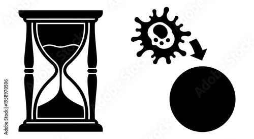 Virus, hourglass, pandemic icons, biohazard symbol, time, vector graphics