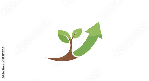 Growing Business Concept Depicted With Ascending Arrow And Sprout Symbolizing Growth