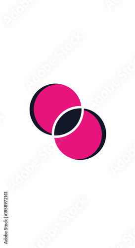 Graphic Representation of Intersecting Circles in Vibrant Pink and Black on White Background