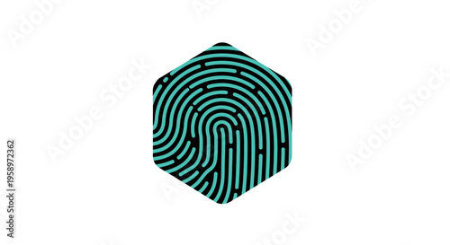 Hexagonal Fingerprint Icon Representing Identity And Security