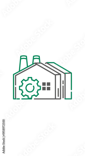 Industrial Factory Building Icon With Gear Machine Element