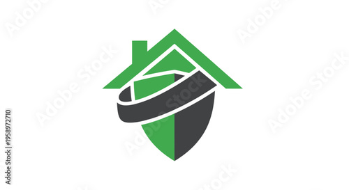 Green Home With Shield Logo Depicting Protection, Security, and Real Estate