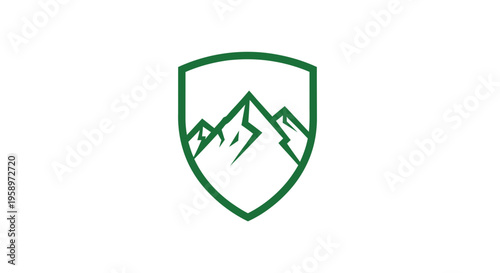 Green Mountain Shield Logo, Emblem Depicting Nature and the Great Outdoors, a Simple Design