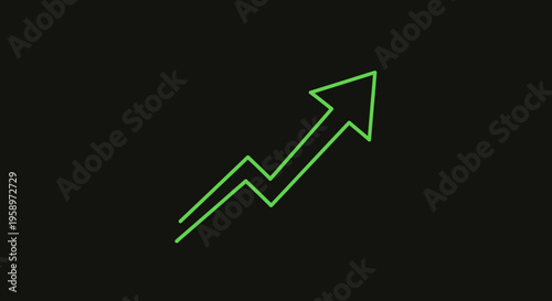 Green Rising Arrow on Black Background Suggesting Growth, Progress, and Expansion Visually