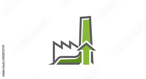 Industrial Growth Symbol: Factory With Ascending Arrow Representing Business Expansion