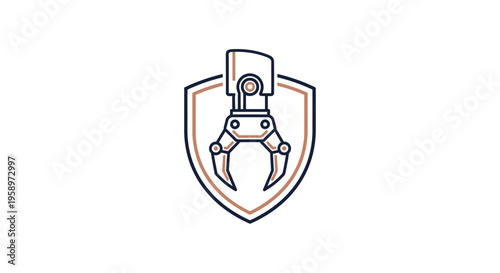 Industrial Robotic Claw Shield Logo Design With Mechanical Arm Symbol Isolated