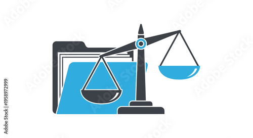 Illustration Of Justice Scale Beside Folder: Legal System and Fair Treatment Concepts