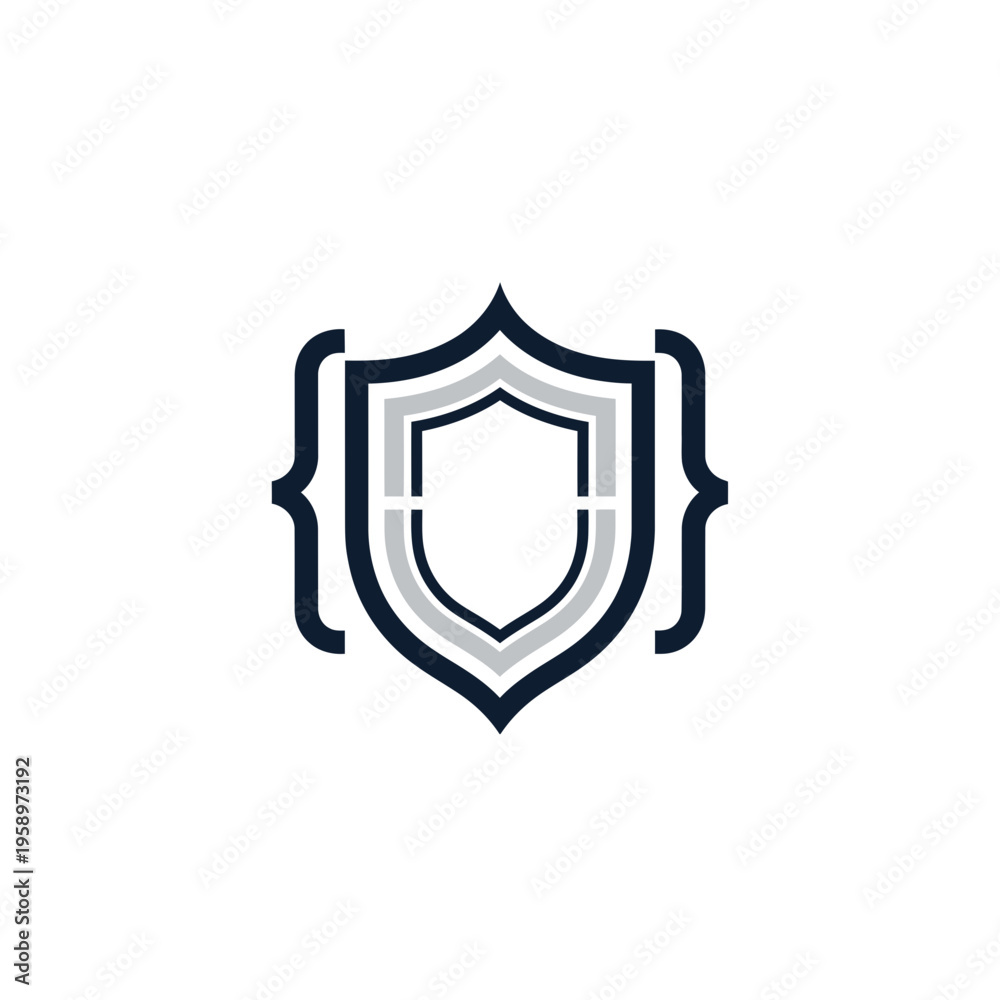 Fototapeta premium Innovative Security Shield Emblem Blending Code Brackets with a Modern and Polished Design