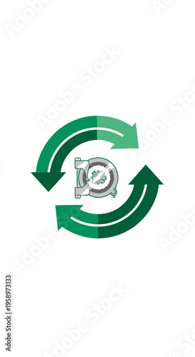 Innovative Recycling Concept Depicted: Green Arrows Encircle an Industrial Component
