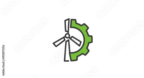 Innovative Renewable Energy Logo Depicting Wind Turbine And Gear Mechanism Illustration
