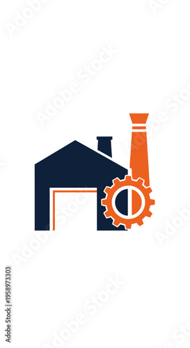 Industrial Building With Gear And Chimney Icon Design
