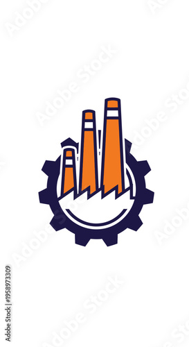 Industrial Cog Factory Chimneys Modern Manufacturing Symbol Design