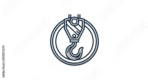 Industrial Crane Hook Icon Isolated on White Background for Construction and Lifting