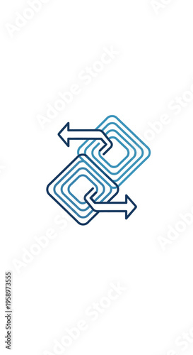 Interconnected Data Flow Abstract Geometric Shapes With Arrows