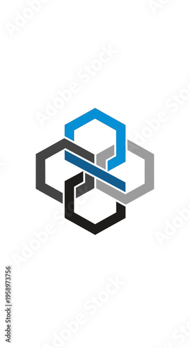 Interlocked Hexagons Abstract Geometric Design, Modern Tech Logo, Connectivity Visual