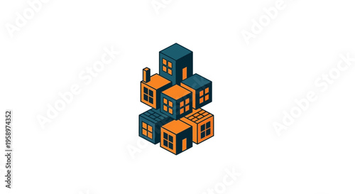 Isometric Cubical Buildings Towering High Against a Stark White Backdrop for Creative Projects