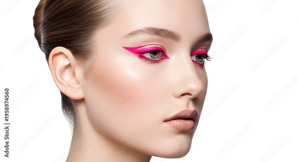 Fototapeta premium Modern Beauty Portrait: Woman with Bold Pink Eyeliner