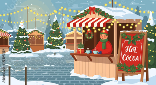 Cozy Hot Cocoa Stand at Winter Market.