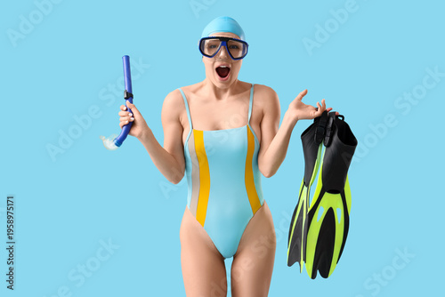 Young shocked female swimme...