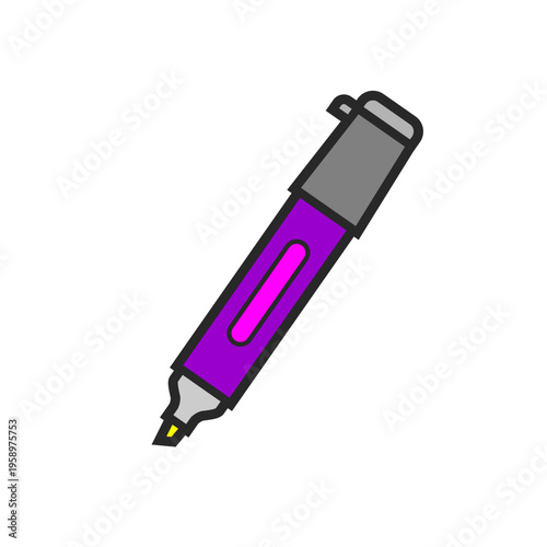 Marker pen icon in flat design style with clean lines and minimal shapes, isolated on white background, writing and drawing concept, vector illustration