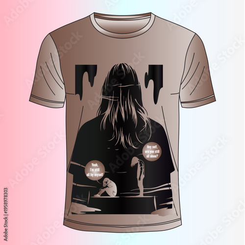Vector T-Shirt Design: Solitude and Self-Reflection with Inner Dialogue