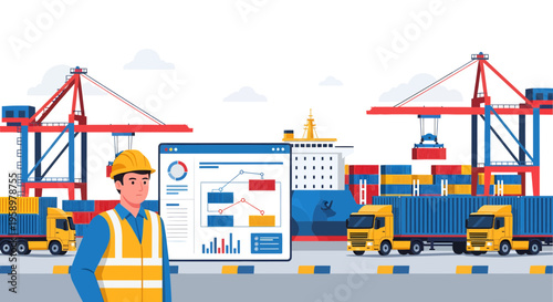 Logistics Manager Overseeing Global Shipping Operations with Data Analytics.