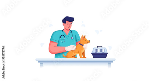 Veterinarian examining a small dog with care and compassion.