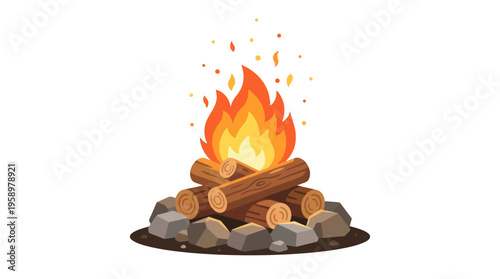 Vibrant Campfire Burning Brightly with Glowing Embers.