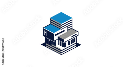 Isometric Vector Illustration of a Modern Architectural Structure with Geometric Forms