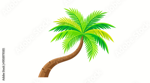 Vibrant Green Palm Tree Illustration Isolated on White Background.
