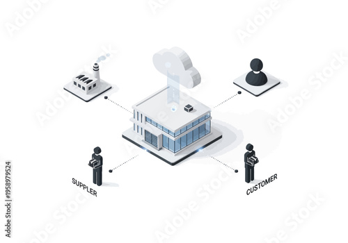 Centralized cloud-based business hub connecting suppliers and customers with data processing